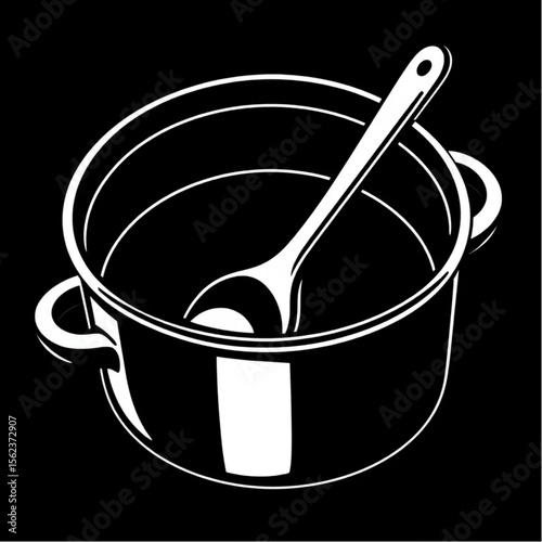 A wooden spoon in a stew pot