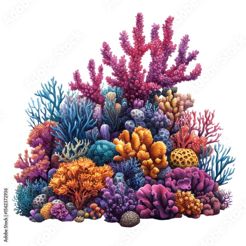 Colorful coral reefs underwater marine life isolated on transparent background