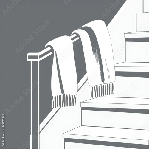 A woollen scarf on a stair rail