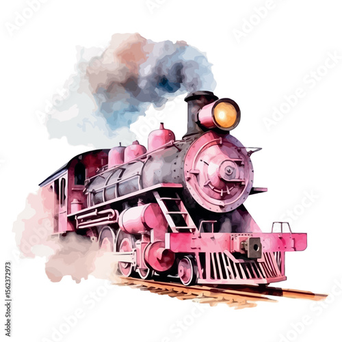 A vintage steam locomotive billows smoke as it powers through a forest on the railway track