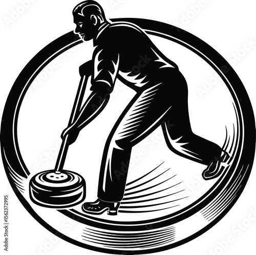 Fun vector art illustration featuring a cartoon silhouette sketch of a female hockey player