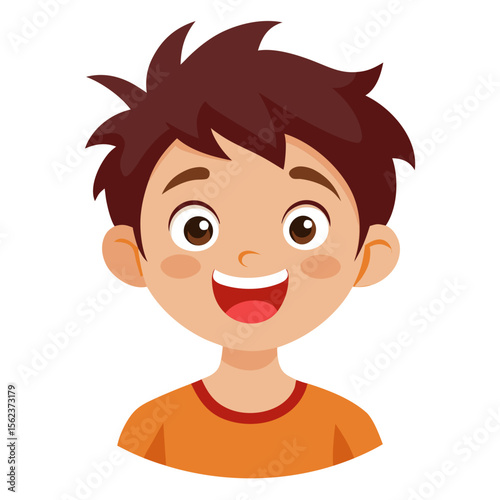 happy brunette boy, excited teen boy, smiling teenager, cheerful boy, light skin boy, teen portrait, boy face, cartoon teen, young male character, white background, flat design, boy avatar, teen clipa
