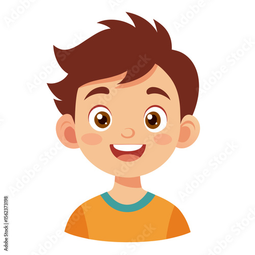 happy brunette boy, excited teen boy, smiling teenager, cheerful boy, light skin boy, teen portrait, boy face, cartoon teen, young male character, white background, flat design, boy avatar, teen clipa
