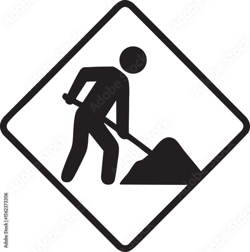 Road Work Ahead Sign Black Silhouette on White Background Construction and Maintenance Safety and Caution Symbol