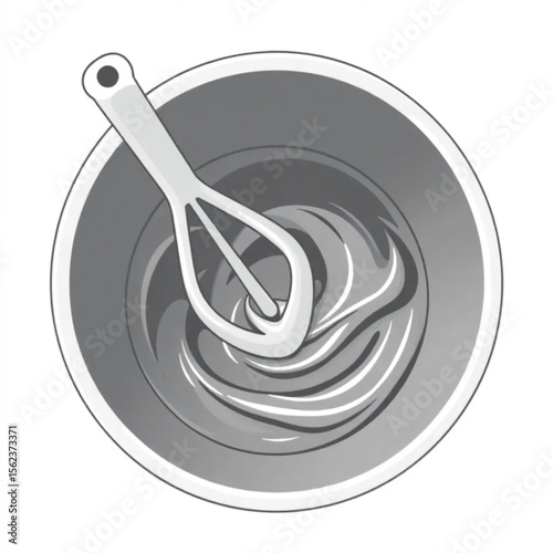 A ceramic mixing bowl with cake batter