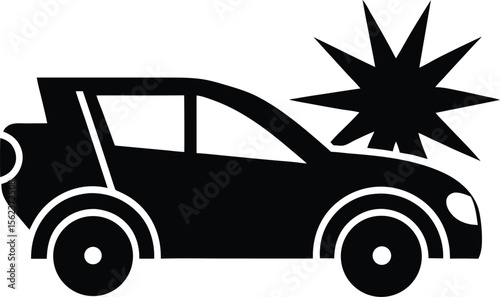 Car Accident Icon Depicting Vehicle Collision with Damage 
