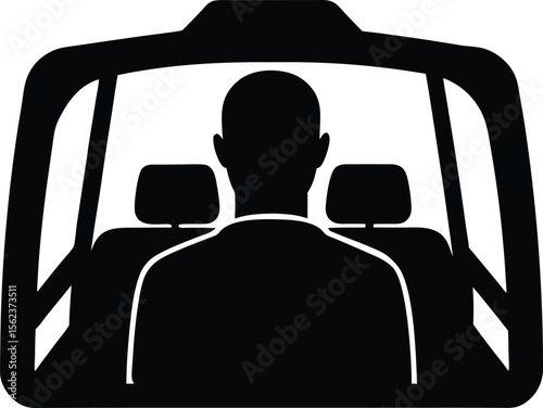 Silhouette of a passenger in the back seat of a car or taxi