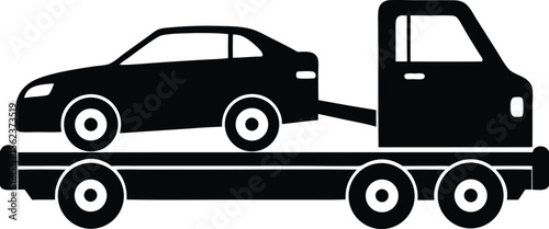 Tow Truck with Car on Flatbed Vector Illustration