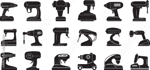 Electric sanding machine icons set. Various Electric Sanding Tool Icons Isolated on White Background