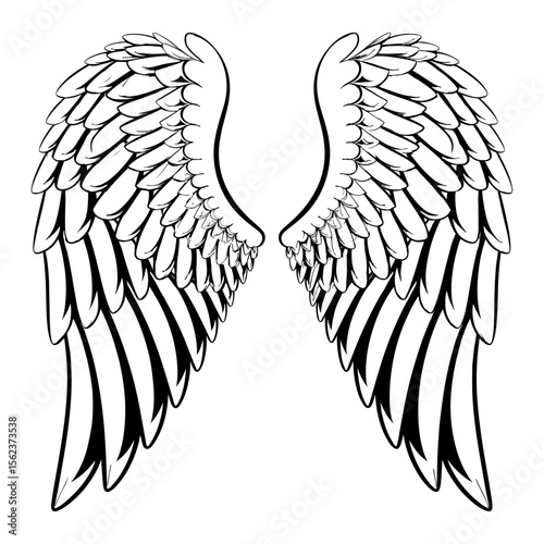 Black and white vector illustration of eagle and angel wings in tribal tattoo style