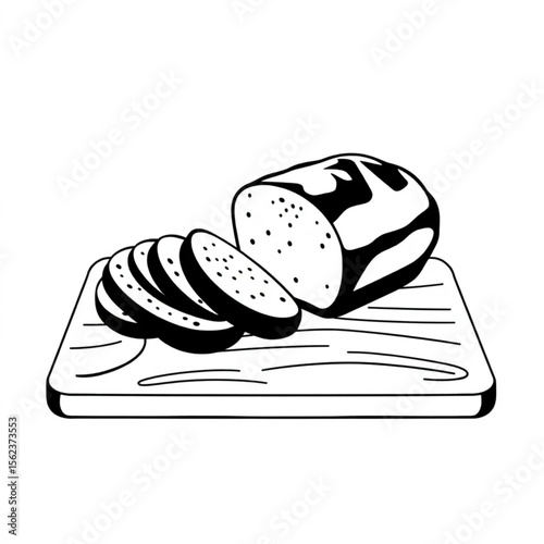 A wooden chopping board with sliced bread