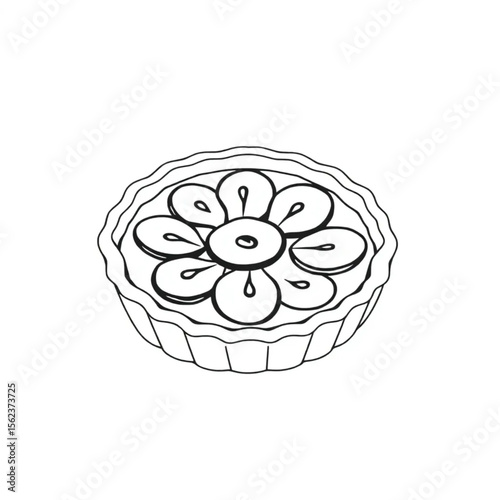 A ceramic pie plate with apple tart