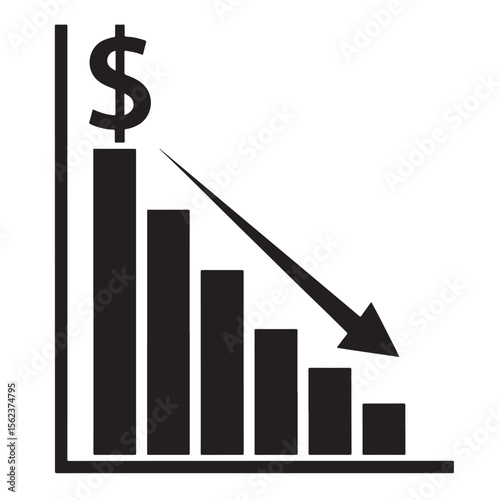 Silhouette of bar graph showing the fall of the US Dollar, decline in American currency value, economic downturn, depreciation concept — The Fall of the US Dollar