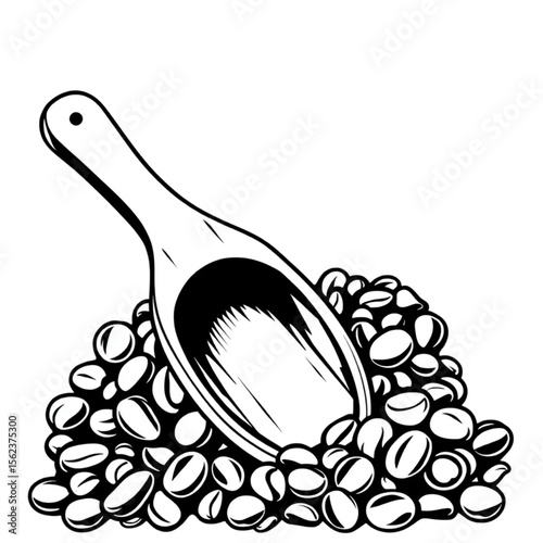 A wooden coffee scoop in a jar of beans