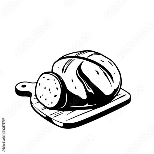 A wooden bread board with sourdough loaf