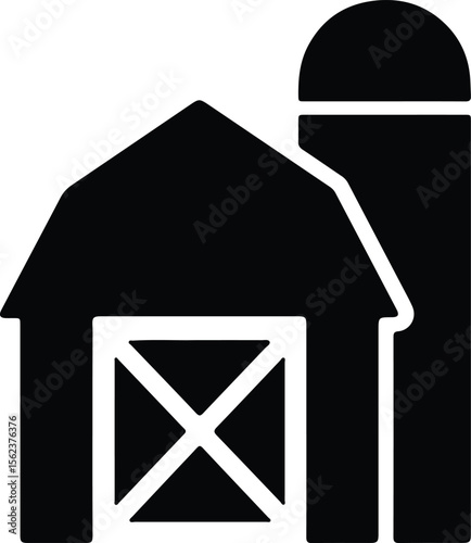 Silhouette barn and silo minimal farm icon vector Illustrator