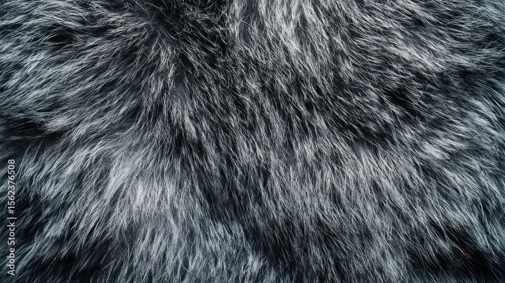 Gray wolf fur texture close-up, studio shot, background blurred, textile design Gray wolf fur texture close-up, studio shot, background blurred, textile design