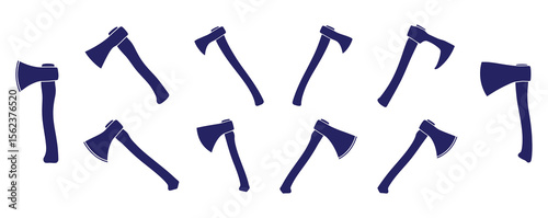 Axe vector icon set on white.Set of axes icon vector illustration.Silhouette of an axe featuring a broad curved blade and long handle against a white background.