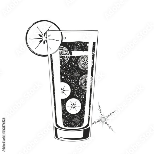 A glass of sparkling water with cucumber