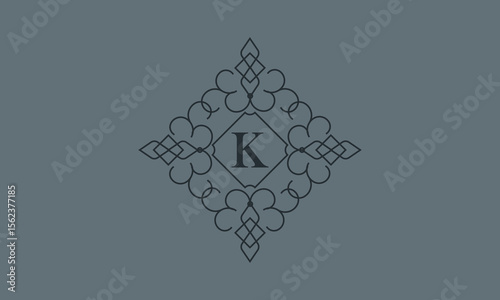 Classic ornament with letter K. Design elements for invitations, company branding, business, sign, heraldry, etc. Vector floral monogram.