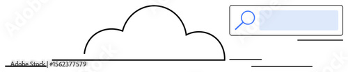 Minimalist cloud design paired with a search bar representing online storage, data access, and cloud-based solutions. Ideal for technology, internet, search, cloud computing, innovation, design
