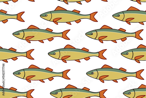 Sea Life Geometric Pattern Fish, Algae, and Starfish Illustration