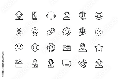 Customer Support and Service Outline Icon Set on White Background