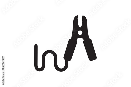 Battery power jumper cable icon silhouette illustration on white background.