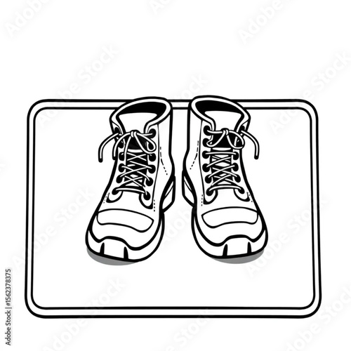 A pair of walking boots on a doormat
