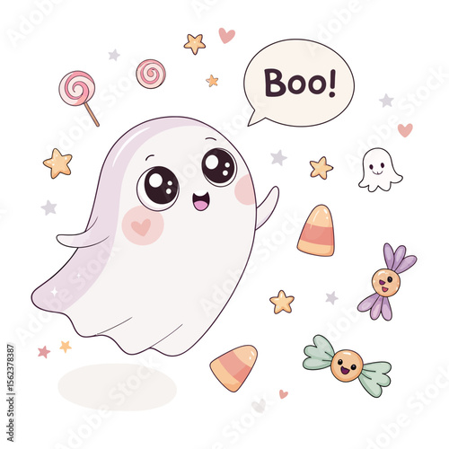 Boo! Happy Ghost Character Vector Art