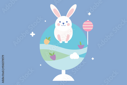 design a bunny standing inside a pastel globe that shines Easter poster