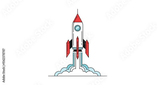 Rocket Launching into Space with Blue Smoke Trails