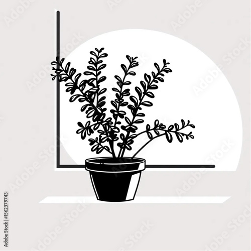 A potted oregano plant on a window ledge