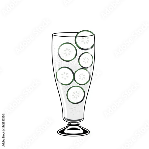 A glass of sparkling water with cucumber