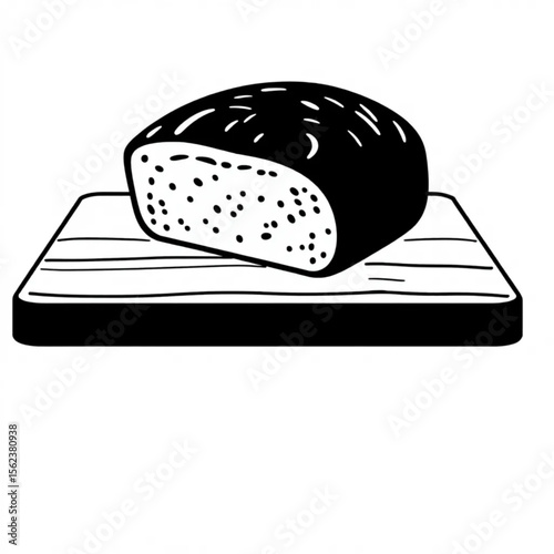 A wooden chopping board with sliced bread