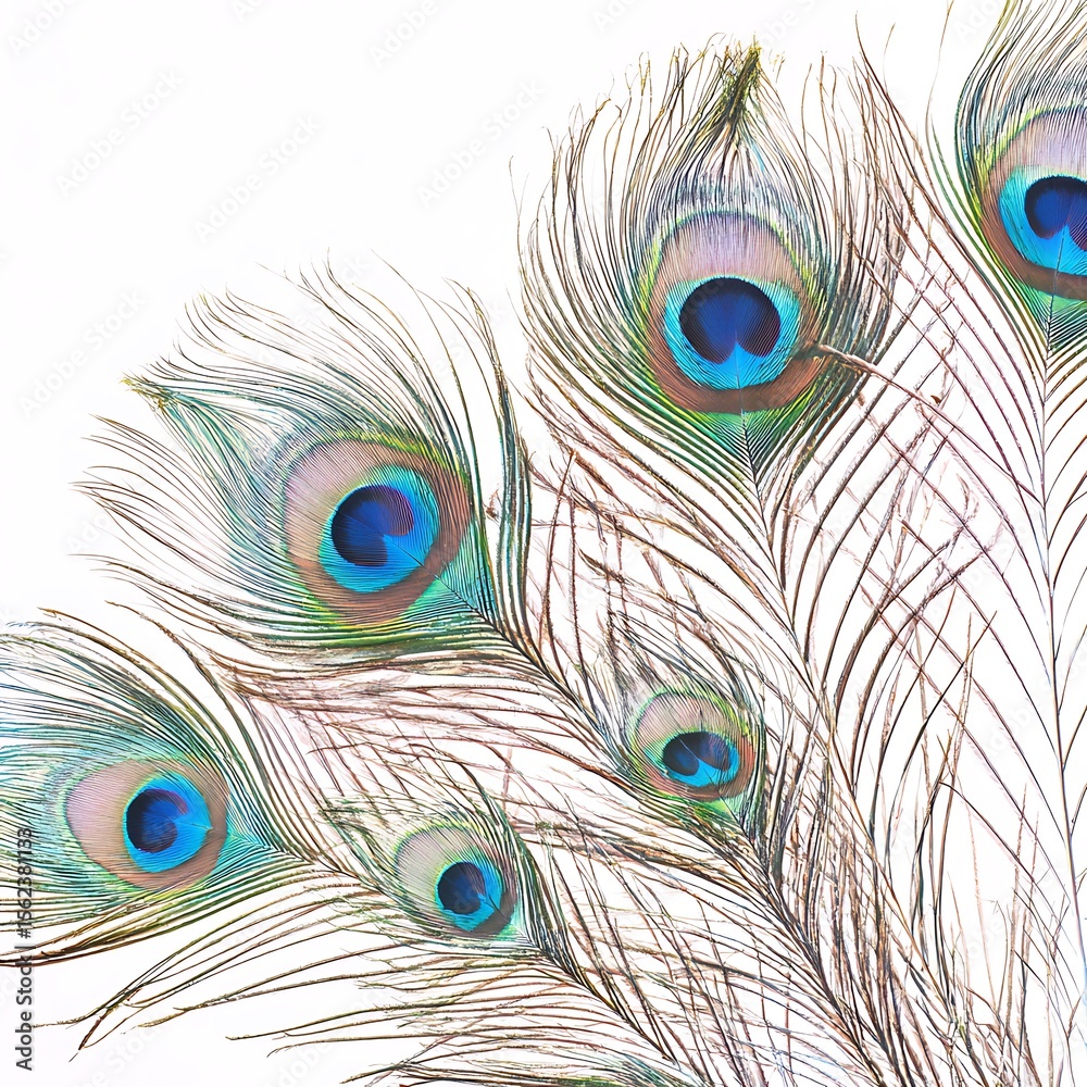 Fototapeta premium Peacock feathers, vibrant colors, delicate