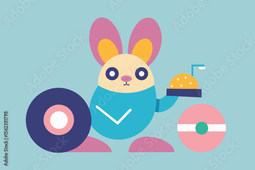 Illustrate an Easter poster with a bunny DJ spinning egg shaped records