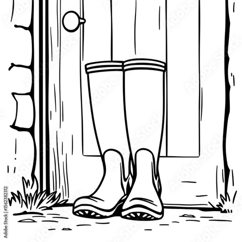 A pair of wellington boots by a back door