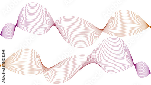 	
Vector curvy abstract line art wavy flowing dynamic colorful lines white background in concept music or sound, wave, wind, information flow	

