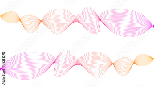 	
Vector curvy abstract line art wavy flowing dynamic colorful lines white background in concept music or sound, wave, wind, information flow	

