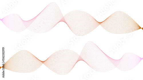 	
Vector curvy abstract line art wavy flowing dynamic colorful lines white background in concept music or sound, wave, wind, information flow	
