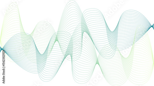 	
Vector curvy abstract line art wavy flowing dynamic colorful lines white background in concept music or sound, wave, wind, information flow	
