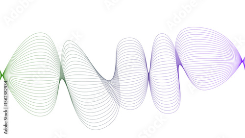 	
Vector curvy abstract line art wavy flowing dynamic colorful lines white background in concept music or sound, wave, wind, information flow	
