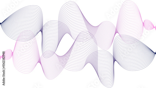 	
Vector curvy abstract line art wavy flowing dynamic colorful lines white background in concept music or sound, wave, wind, information flow	

