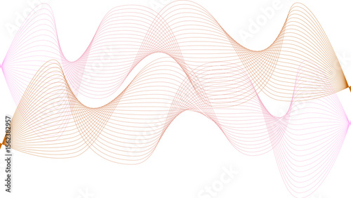	
Vector curvy abstract line art wavy flowing dynamic colorful lines white background in concept music or sound, wave, wind, information flow	
