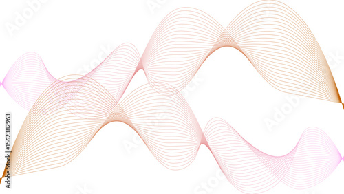 	
Vector curvy abstract line art wavy flowing dynamic colorful lines white background in concept music or sound, wave, wind, information flow	
