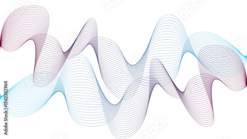 	
Vector curvy abstract line art wavy flowing dynamic colorful lines white background in concept music or sound, wave, wind, information flow	

