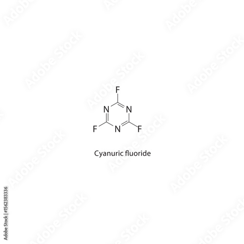 Cyanuric fluoride skeletal structure. Fluorinated triazine compound compound schematic illustration. Simple diagram, chemical formula.
