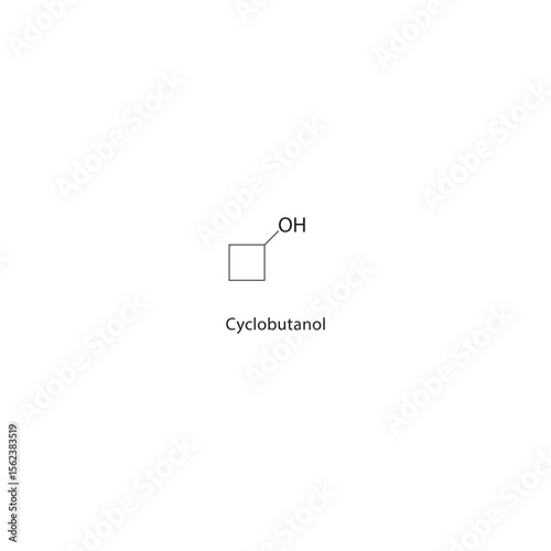 Cyclobutanol skeletal structure. Alcohol compound schematic illustration. Simple diagram, chemical formula.