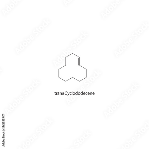 trans-Cyclododecene skeletal structure. Unsaturated cyclic hydrocarbon compound schematic illustration. Simple diagram, chemical formula.